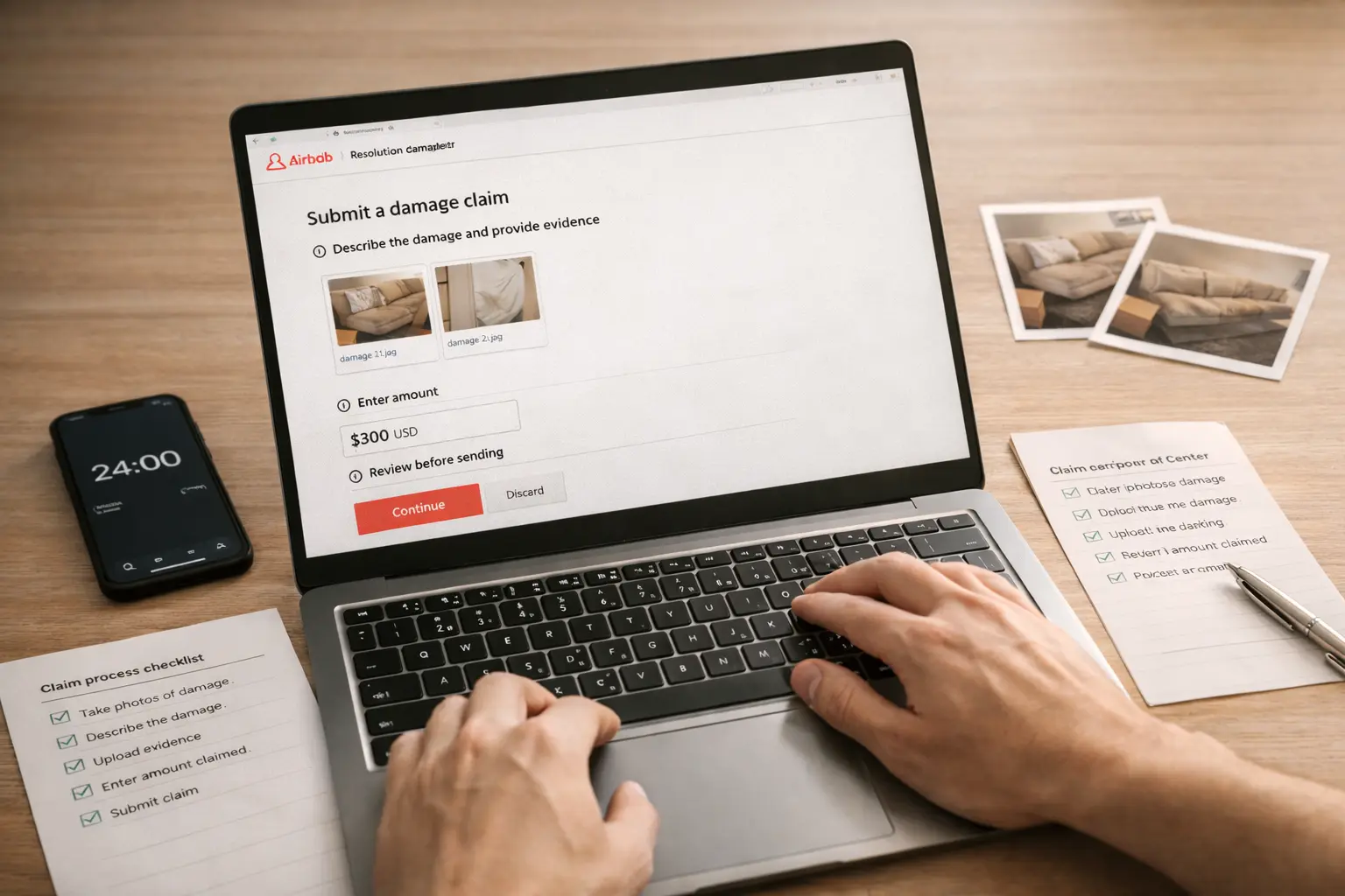 Host che compila richiesta rimborso su Airbnb