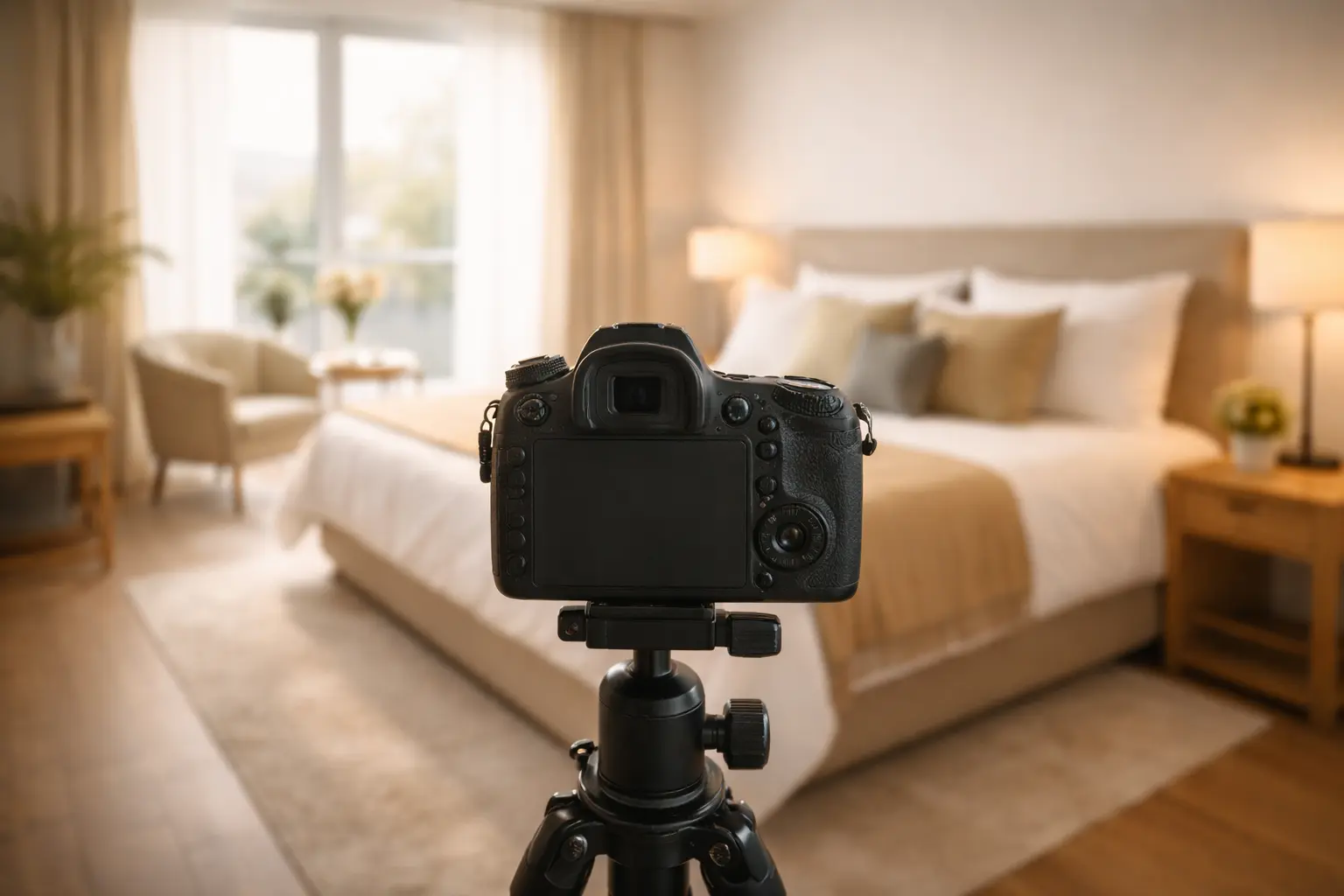 Camera d'hotel fotografata con luce naturale