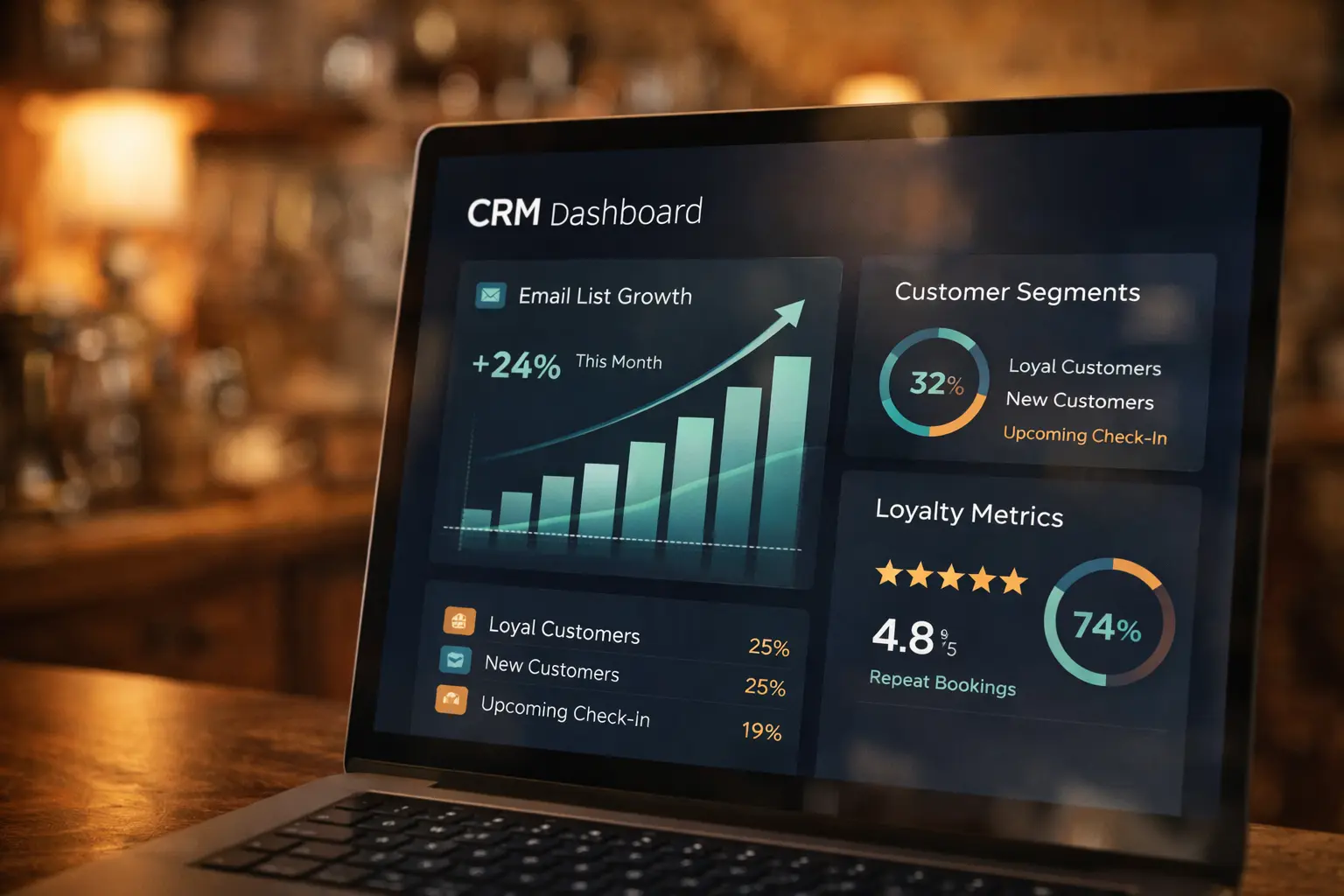 Dashboard CRM con dati clienti e metriche di fidelizzazione