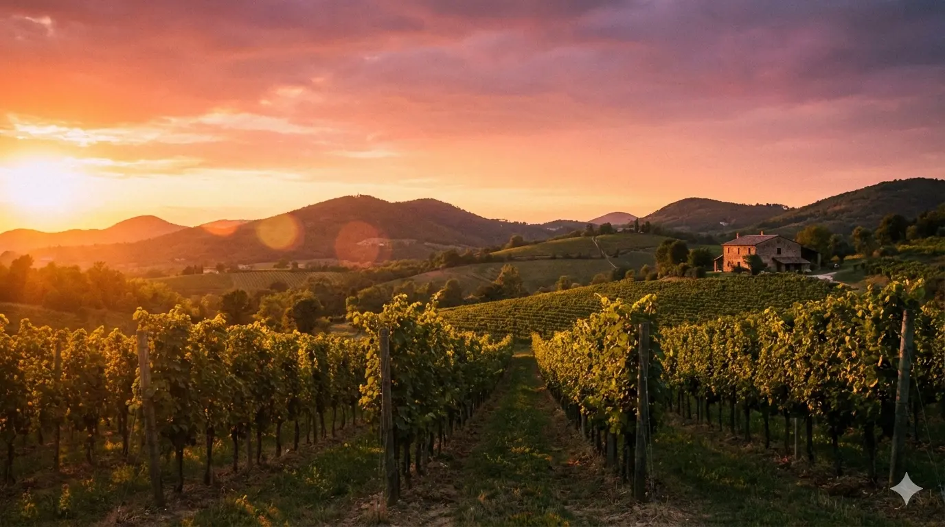 Vigneti dei Colli Euganei al tramonto